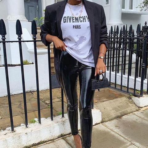 black vinyl high waisted trousers