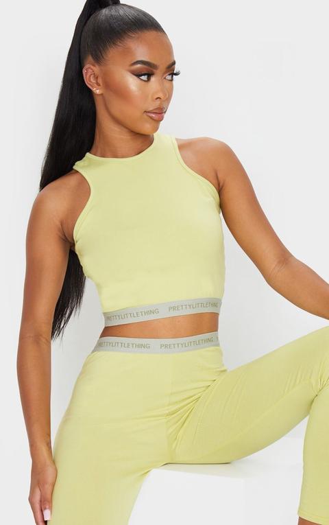 Prettylittlething Pale Lime Cotton Racerneck Crop Top