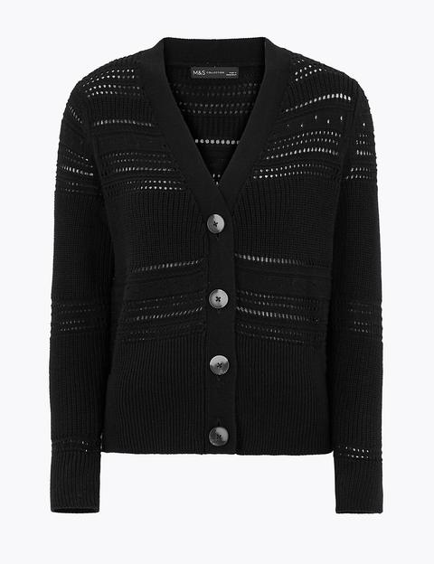 M&s Collection Pure Cotton Textured Cardigan