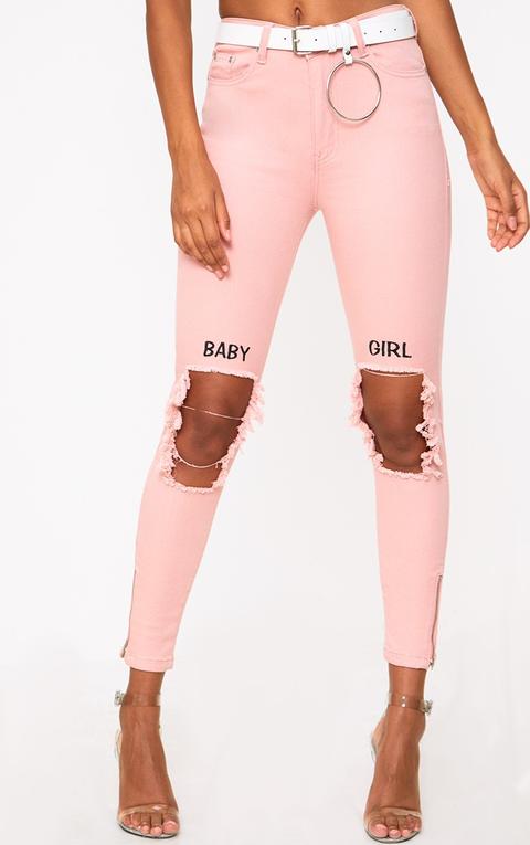 Pink Baby Girl 5 Pocket High Waisted Skinny Jean, Pink