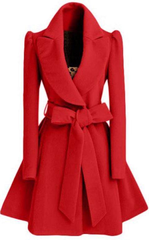 Cappotto Pianura Papillon Petto Lana Di Moda Rosso