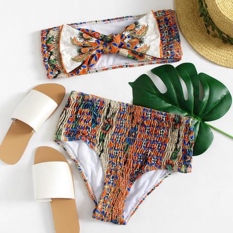 Set De Bikini Fruncido Con Lazo