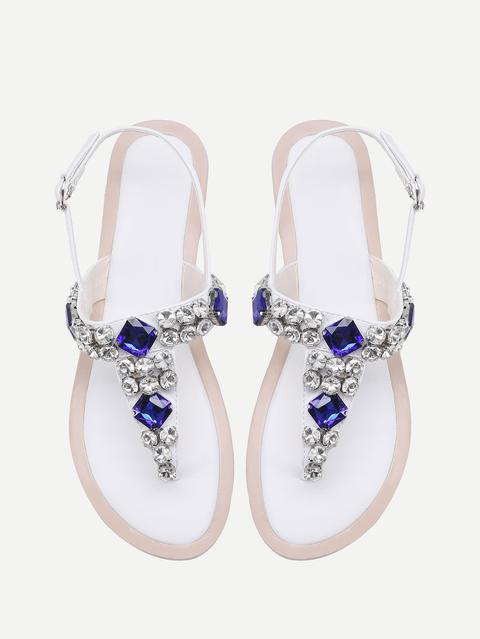 Gemstone Decorated T Strap Sandals