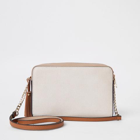 beige ri monogram cross body bolsa