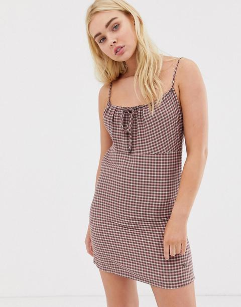 Pull&bear - Pacific - Robe Courte En Coton À Carreaux Vichy-rose