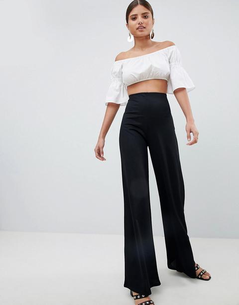 Prettylittlething - Pantaloni Basic A Vita Alta Con Fondo Ampio Neri - Nero