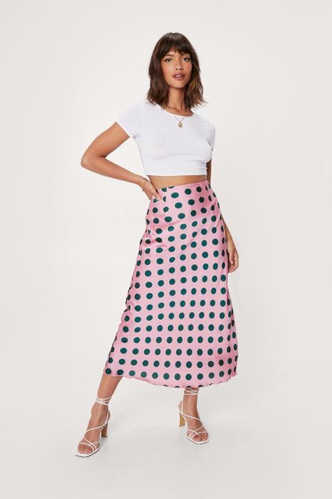 Womens Satin Spot Print Bias Cut Midi Skirt