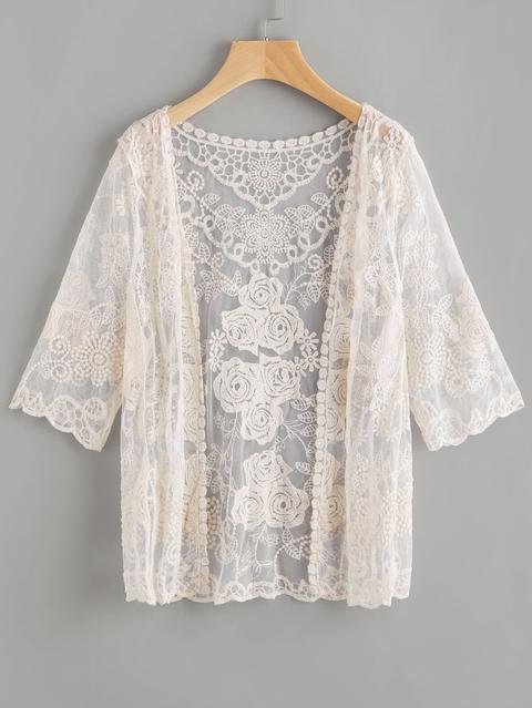 Scallop Sleeve Embroidered Lace Kimono