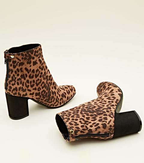 Tan Leopard Print Block Heel Ankle 