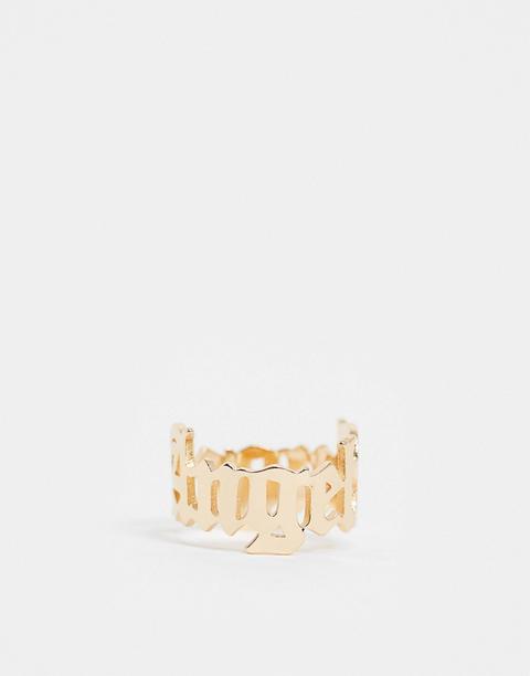 Asos Design - Bague Avec Inscription « Ange » En Lettres Gothiques - Doré