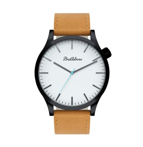 Reloj Hombre Bratleboro Caramel De Esfera Blanca, Caja Negra Y Correa Color Camel