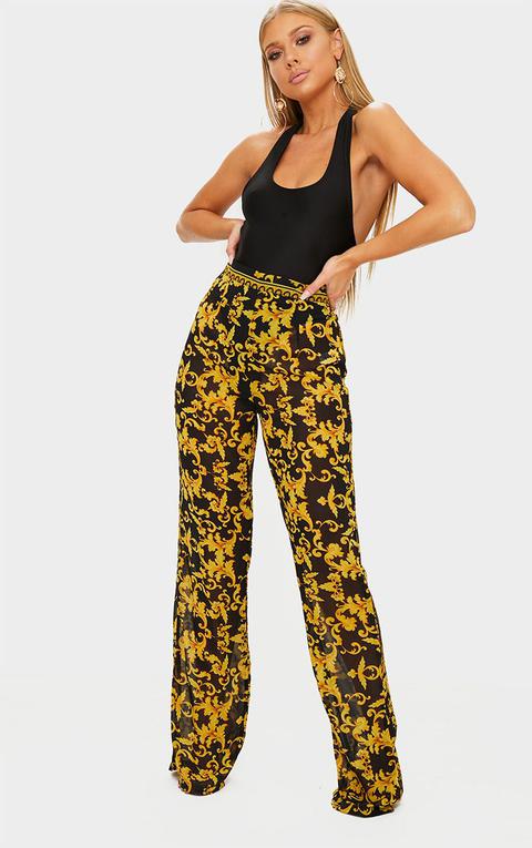 Black Chain Print Beach Flares, Black