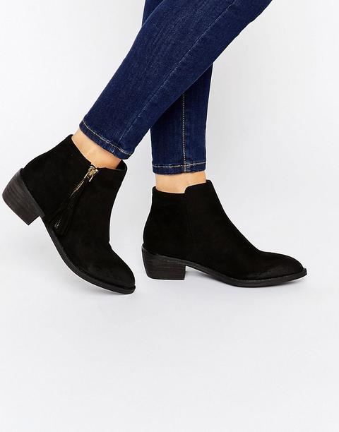 Botines Planos Negros Con Cremallera De Glamorous