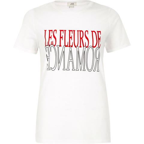White 'les Fleurs' Flock Print Fitted T-shirt