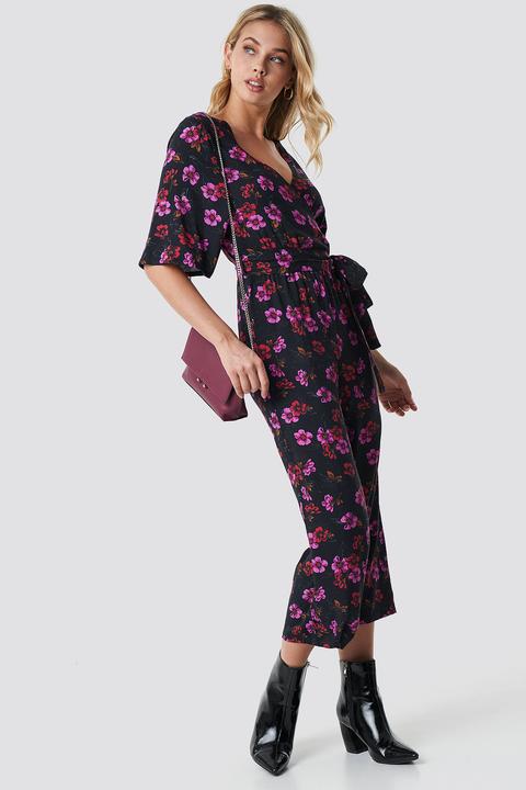 Na-kd Flower Print Wrap Jumpsuit - Multicolor