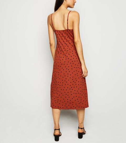 Rust Spot Midi Slip Dress New Look