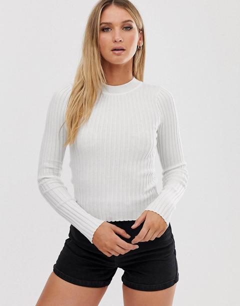 Jersey De Canalé Fino Con Cuello Redondo De Asos Design-blanco