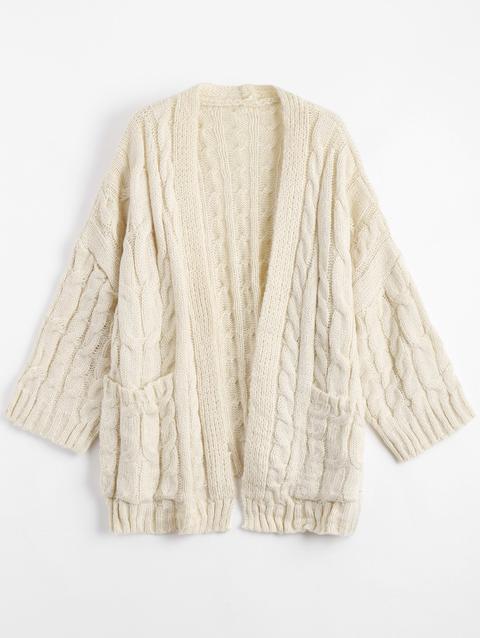 Front Pocket Cable Knitted Cardigan