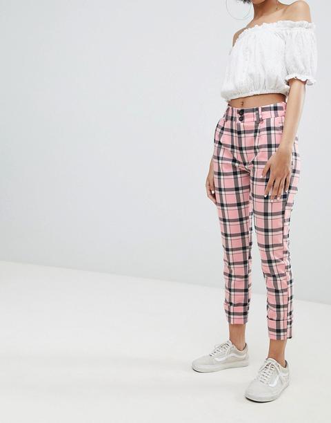 Bershka - Pantaloni Rosa A Quadri - Rosso