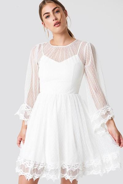 Trendyol Trumpet Sleeve Lace Dress - White