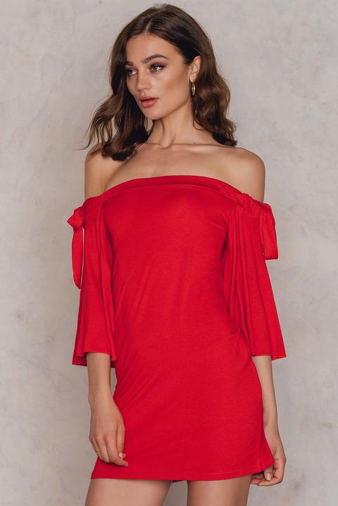Tie Bardot Dress Red