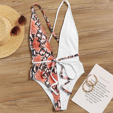 Costume Da Bagno Capestro Con Nodo E Stampa Effetto Serpente