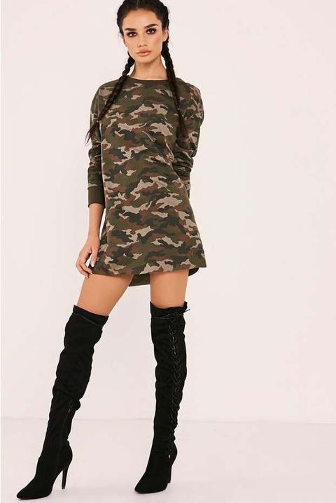 Sarah Ashcroft Camo Khaki Sweater Dress