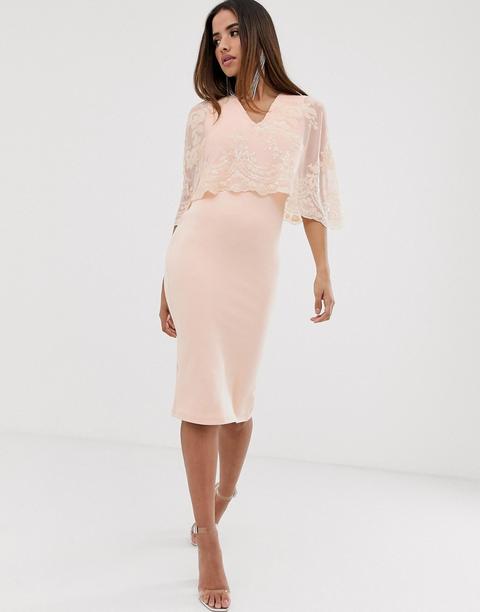 Club L - Robe Mi-longue Avec Cape Ornée De Sequins À Motif Baroque