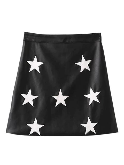 Pu Leather Star A-line Skirt