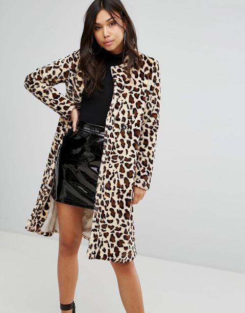 Abrigo De Piel Sintética Con Estampado De Leopardo De Prettylittlething