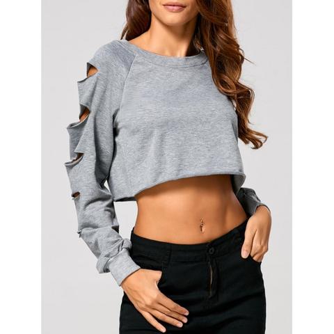 Long Sleeve Ripped Cropped Sweatshirt