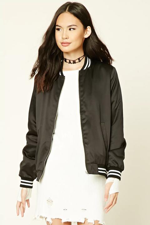 Satin Striped Bomber Jacket