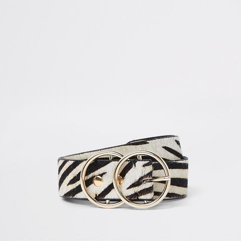 White Leather Pony Zebra Print Ring Belt