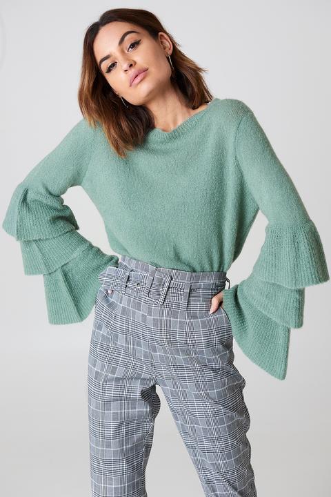 Flounce Sleeve Knitted Sweater