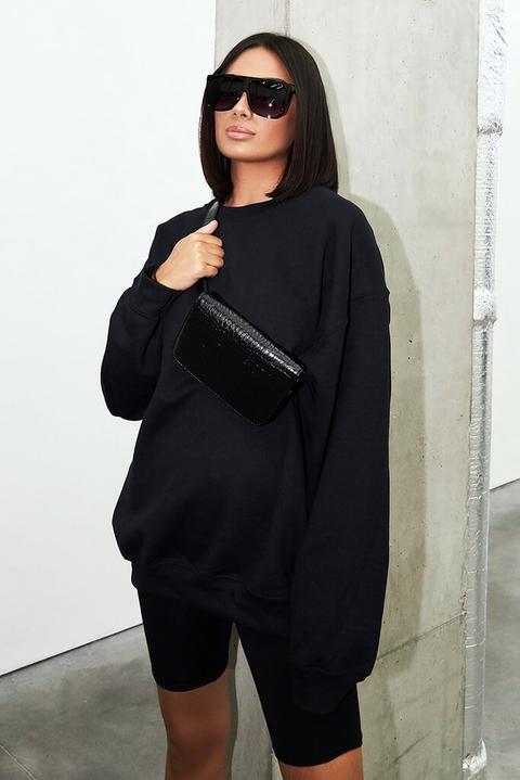 Black Basic Oversized Crew Neck Sweatshirt