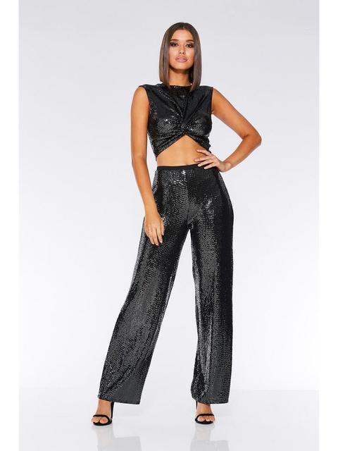 Black And Silver Sequin Palazzo Trousers