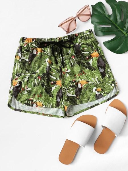 Shorts Con Orlo A Forma Di Delfino Con Stampa Tropicale