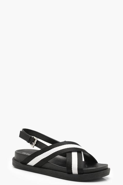 Monochrome Striped Cross Strap Sandals