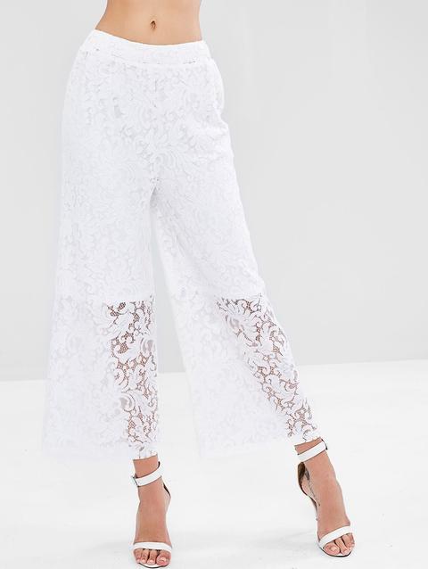 Pantaloni Larghi In Pizzo White