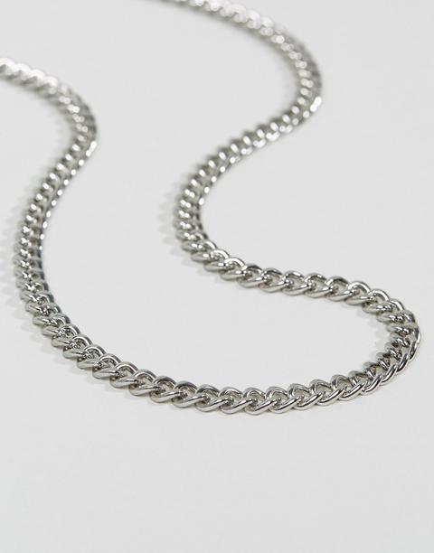 Asos Design Midweight Curb Chain In Silver Tone