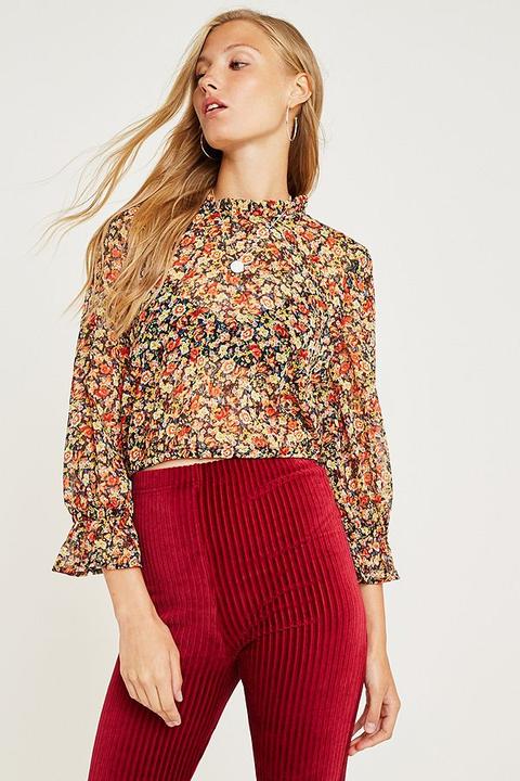 Uo Floral High Neck Blouse