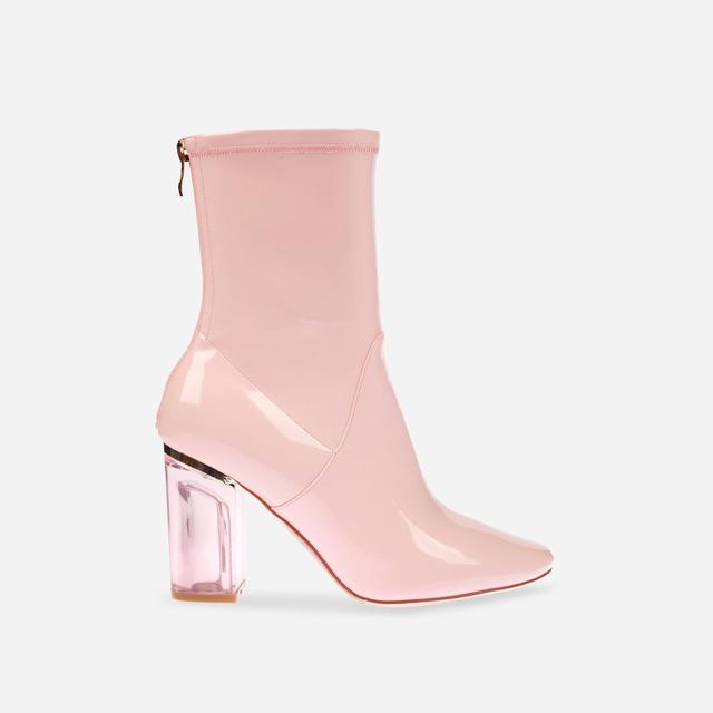 Chloe Pink Perspex Heel Pink Ankle Boot 