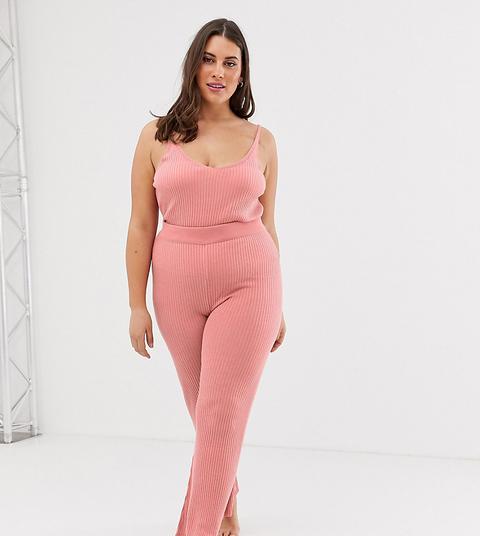 Pantalón De Campana De Punto De Canalé De Asos Design Curve-rosa