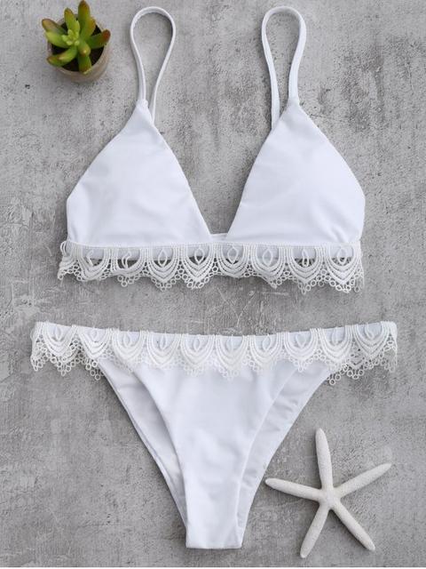 Lace Trim Cami Thong Bikini Set