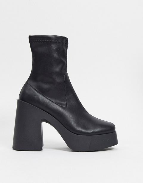 Asos Design Elsie High Heeled Sock Boot In Black Pu