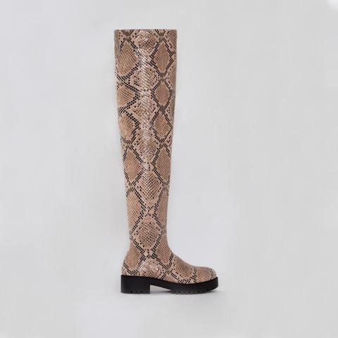 snake print over the knee boots