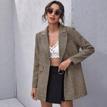 Blazer Tweed De Cuadros Con Botón