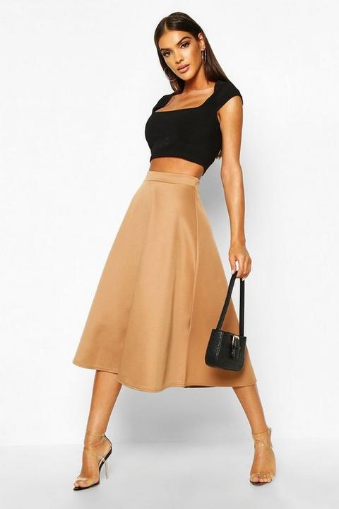 Womens Basic Plain Full Circle Midi Skirt - Beige - 10, Beige