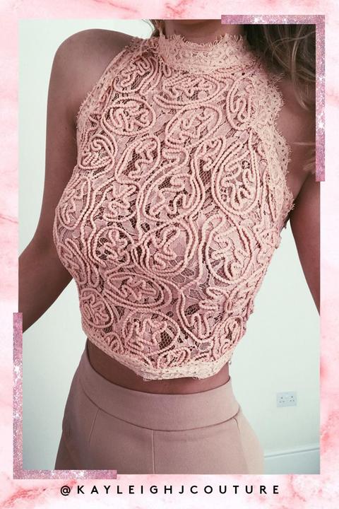 Rhonda Nude Lace High Neck Top