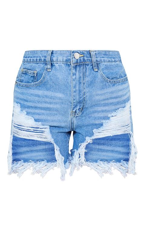 Light Wash Ripped Denim Shorts